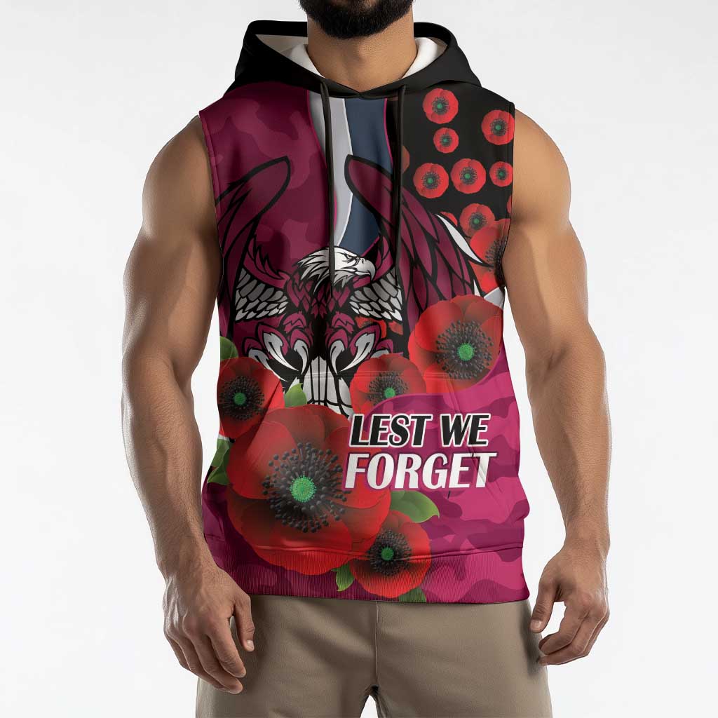Manly Warringah Sea Eagles ANZAC Personalised Sleeveless Hoodie Lest We Forget Poppy Camo