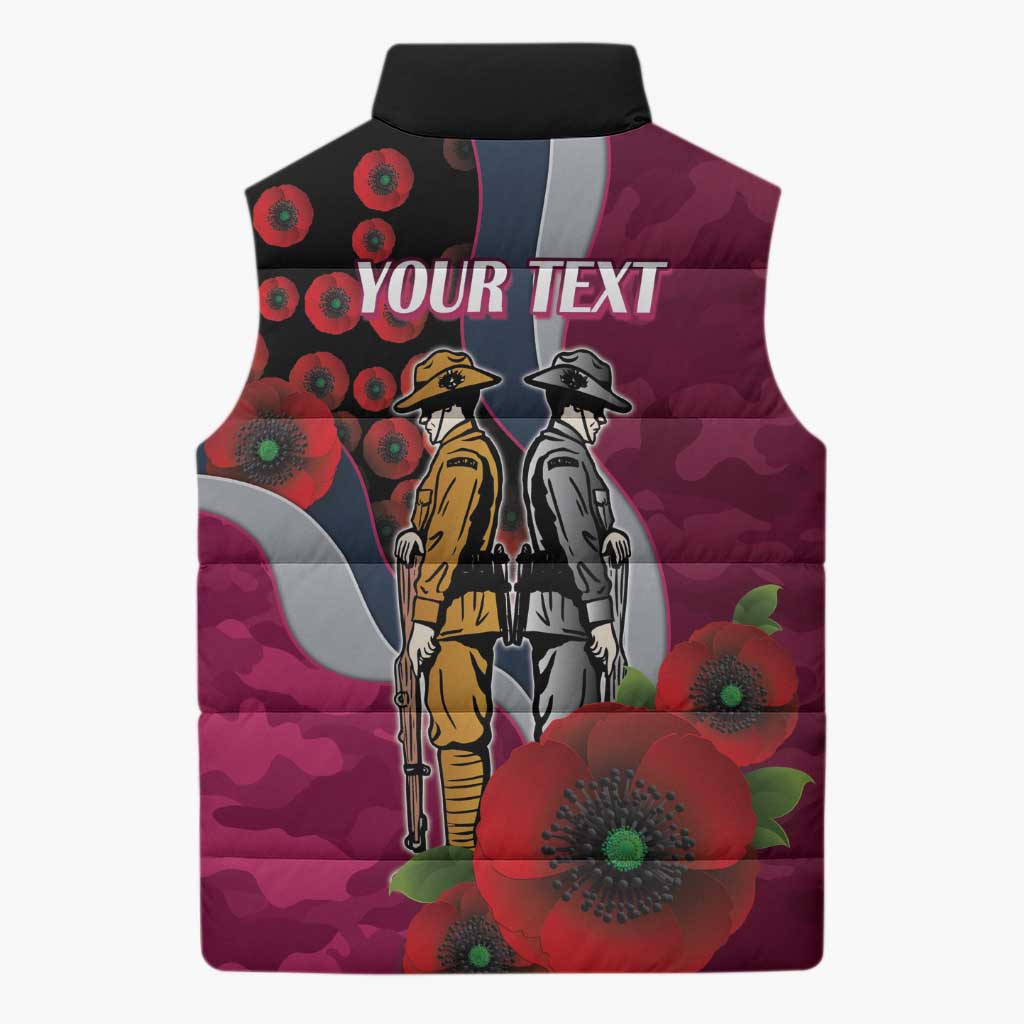 Manly Warringah Sea Eagles ANZAC Personalised Sleeveless Puffer Jacket Lest We Forget Poppy Camo