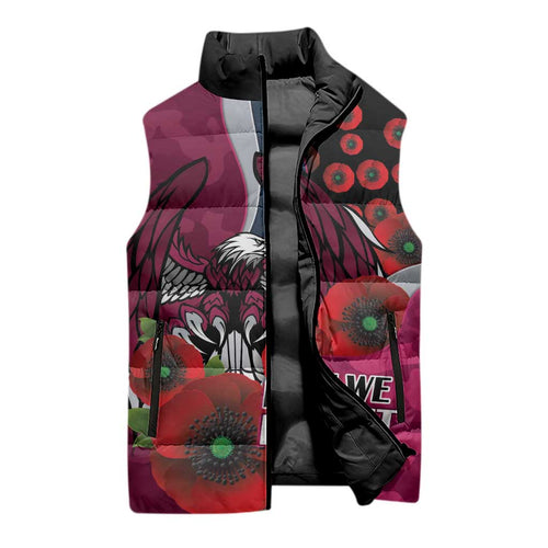 Manly Warringah Sea Eagles ANZAC Personalised Sleeveless Puffer Jacket Lest We Forget Poppy Camo