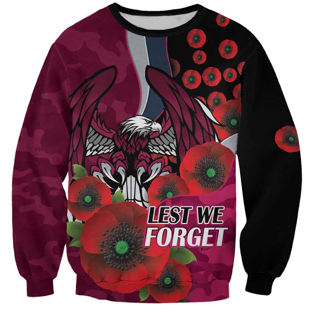 Manly Warringah Sea Eagles ANZAC Personalised Sweatshirt Lest We Forget Poppy Camo