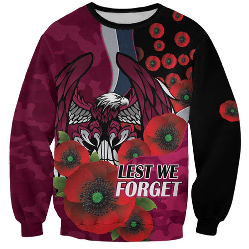 Manly Warringah Sea Eagles ANZAC Personalised Sweatshirt Lest We Forget Poppy Camo