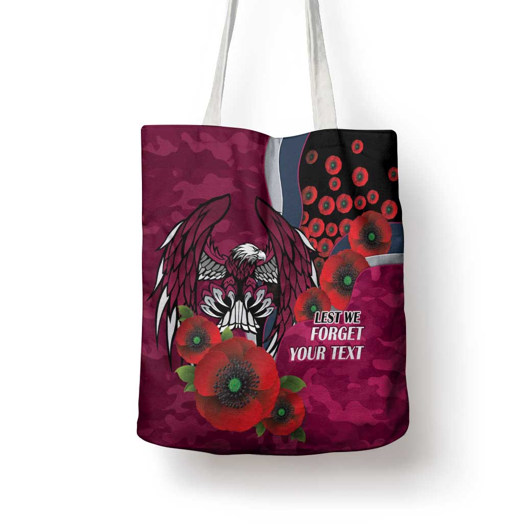 Manly Warringah Sea Eagles ANZAC Personalised Tote Bag Lest We Forget Poppy Camo