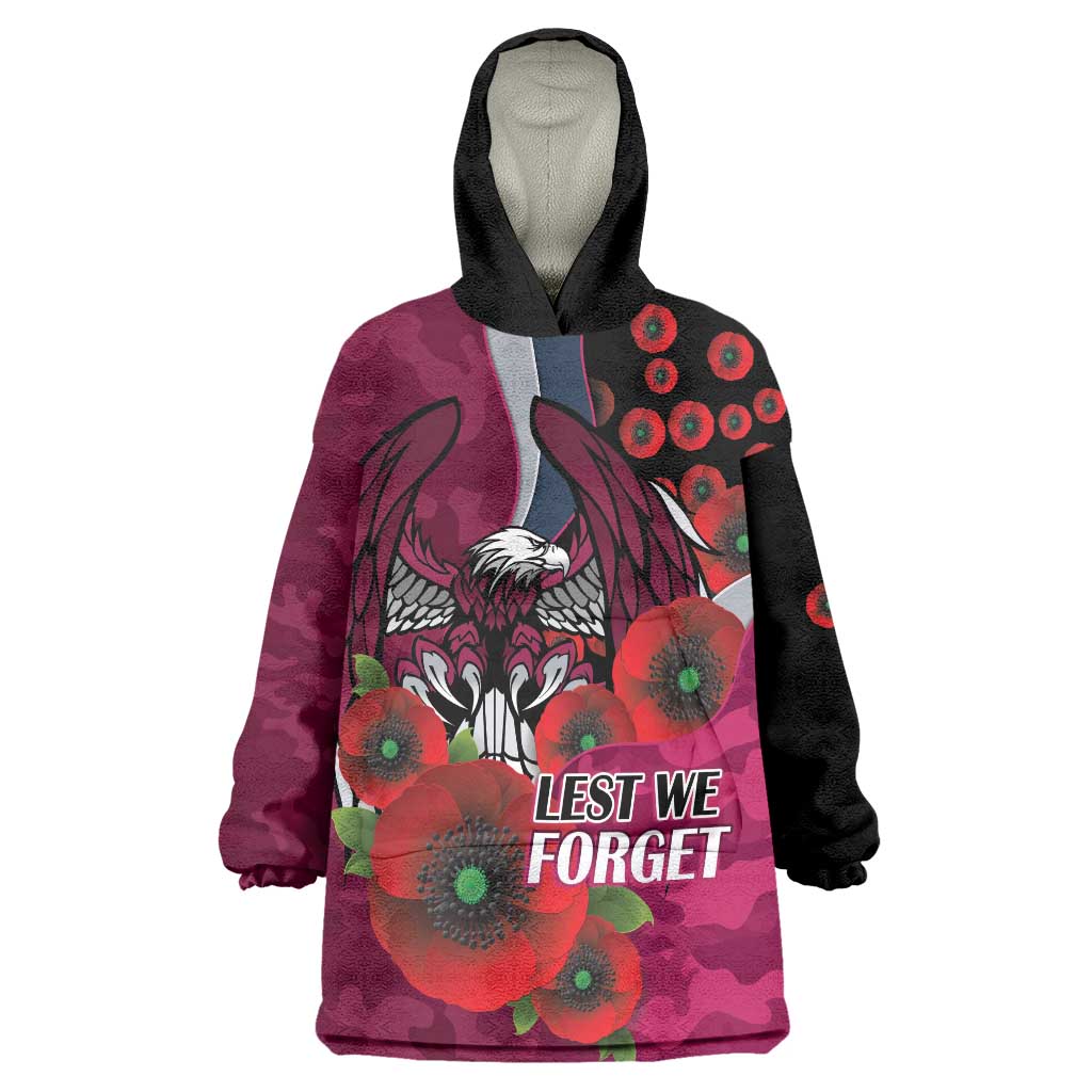 Manly Warringah Sea Eagles ANZAC Personalised Wearable Blanket Hoodie Lest We Forget Poppy Camo
