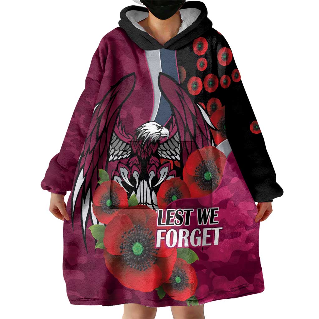 Manly Warringah Sea Eagles ANZAC Personalised Wearable Blanket Hoodie Lest We Forget Poppy Camo