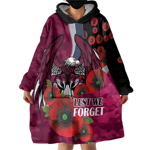 Manly Warringah Sea Eagles ANZAC Personalised Wearable Blanket Hoodie Lest We Forget Poppy Camo