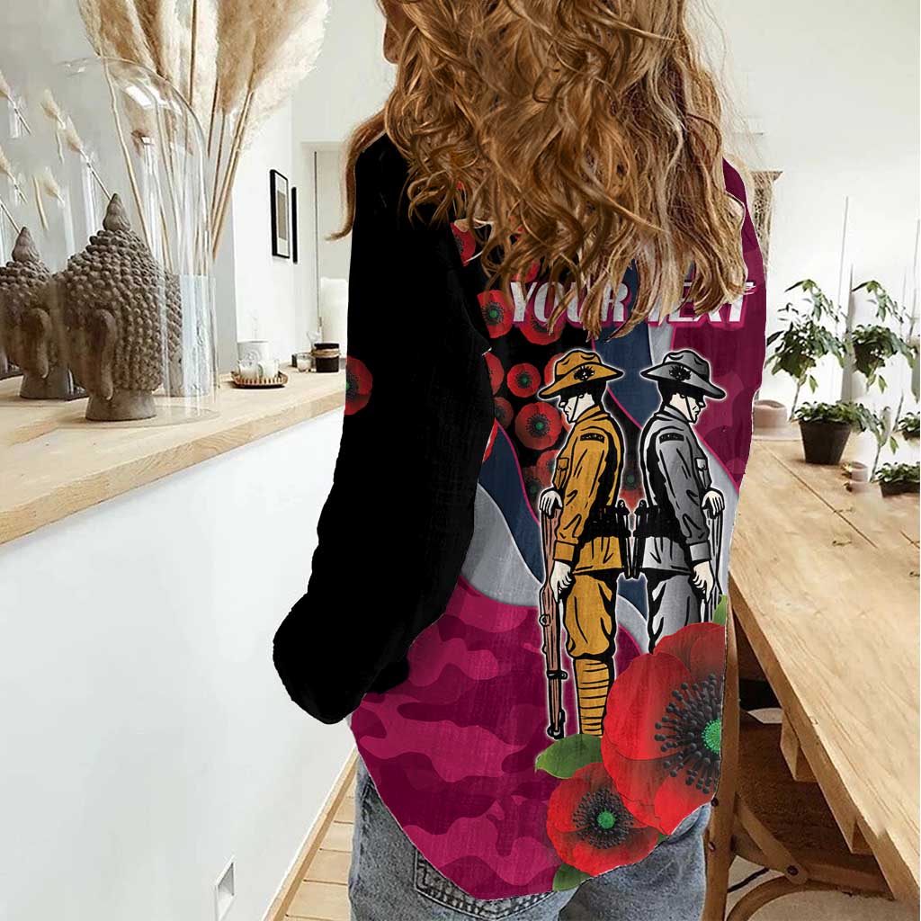 Manly Warringah Sea Eagles ANZAC Personalised Women Casual Shirt Lest We Forget Poppy Camo
