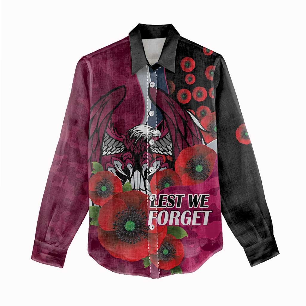 Manly Warringah Sea Eagles ANZAC Personalised Women Casual Shirt Lest We Forget Poppy Camo