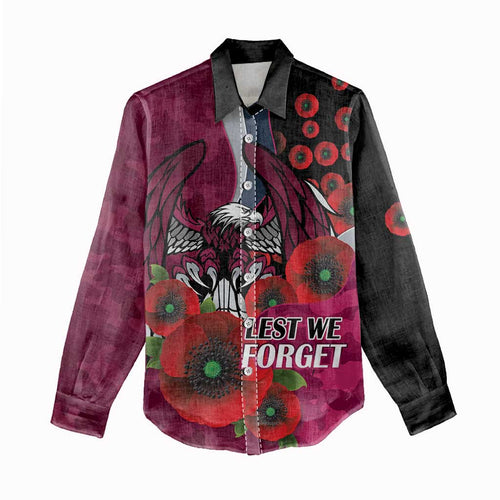 Manly Warringah Sea Eagles ANZAC Personalised Women Casual Shirt Lest We Forget Poppy Camo