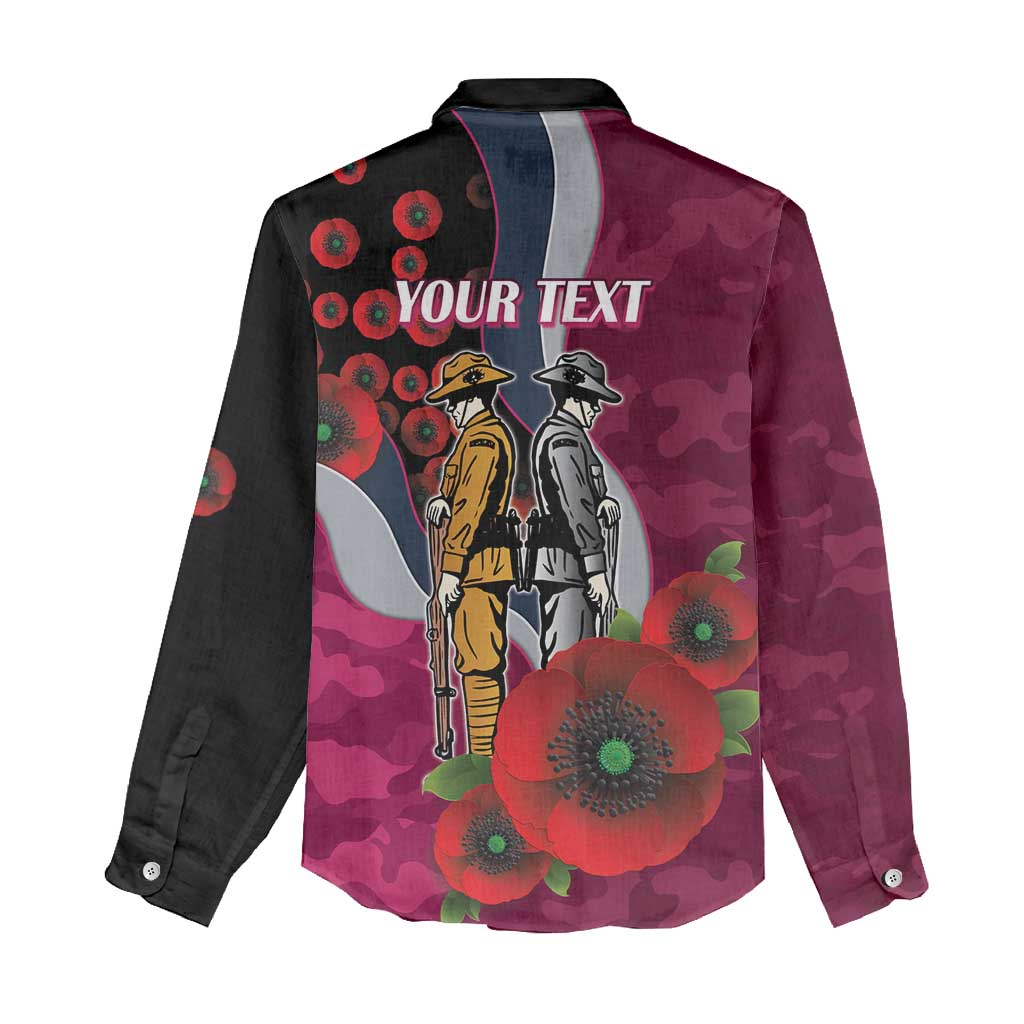 Manly Warringah Sea Eagles ANZAC Personalised Women Casual Shirt Lest We Forget Poppy Camo