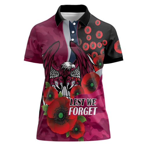 Manly Warringah Sea Eagles ANZAC Personalised Women Polo Shirt Lest We Forget Poppy Camo