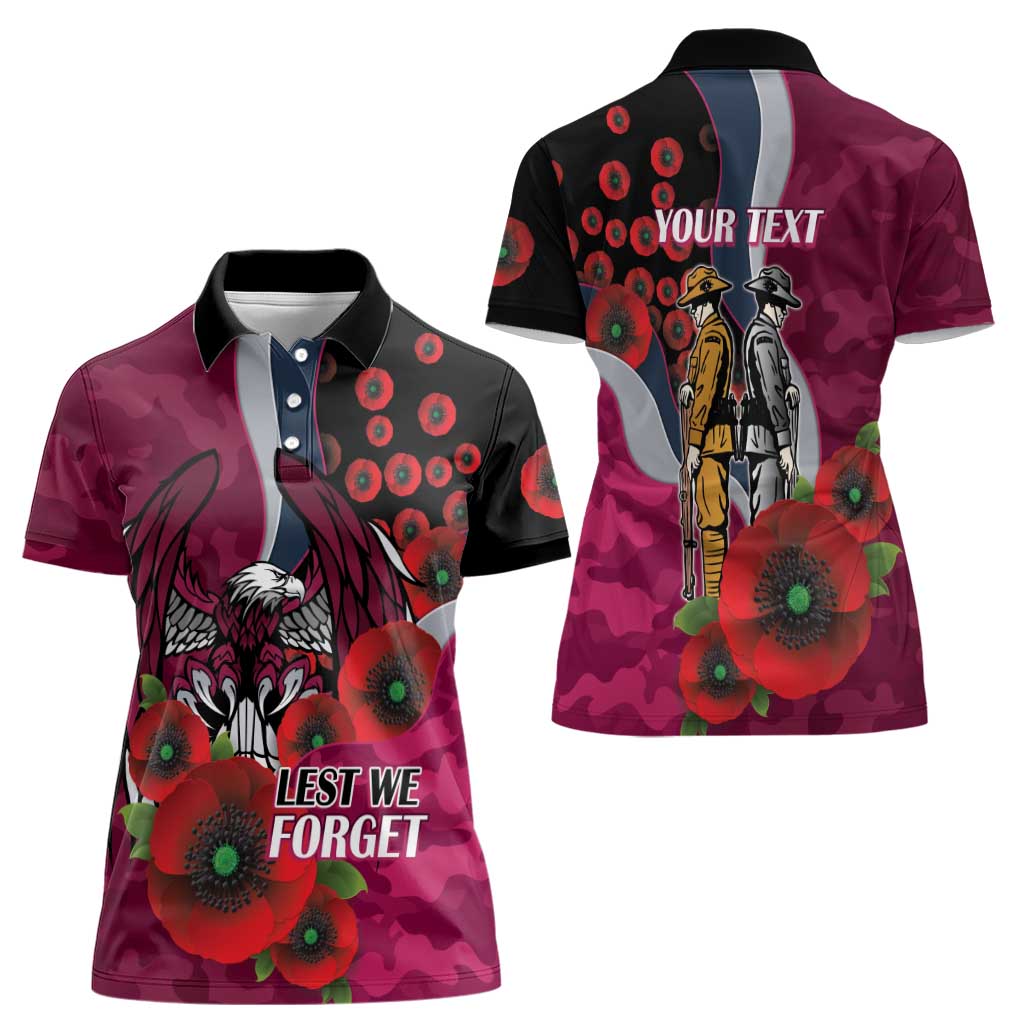 Manly Warringah Sea Eagles ANZAC Personalised Women Polo Shirt Lest We Forget Poppy Camo