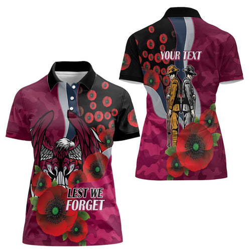 Manly Warringah Sea Eagles ANZAC Personalised Women Polo Shirt Lest We Forget Poppy Camo