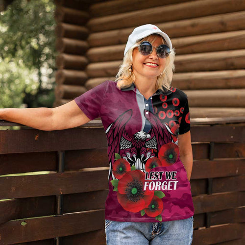 Manly Warringah Sea Eagles ANZAC Personalised Women Polo Shirt Lest We Forget Poppy Camo