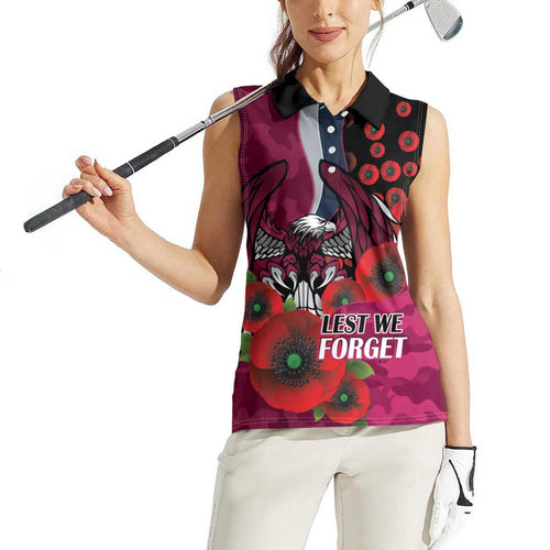 Manly Warringah Sea Eagles ANZAC Personalised Women Sleeveless Polo Shirt Lest We Forget Poppy Camo