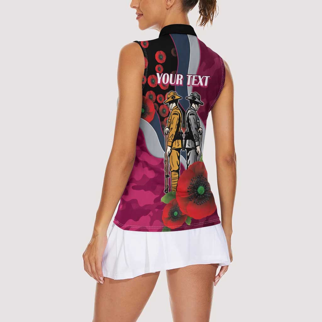 Manly Warringah Sea Eagles ANZAC Personalised Women Sleeveless Polo Shirt Lest We Forget Poppy Camo