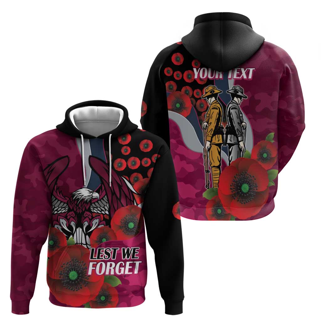 Manly Warringah Sea Eagles ANZAC Personalised Zip Hoodie Lest We Forget Poppy Camo