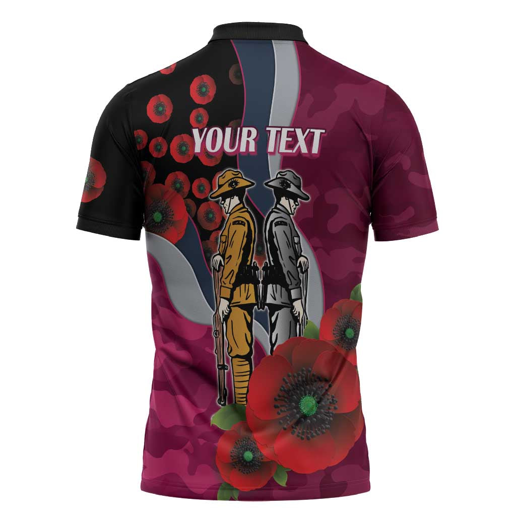 Manly Warringah Sea Eagles ANZAC Personalised Zipper Polo Shirt Lest We Forget Poppy Camo