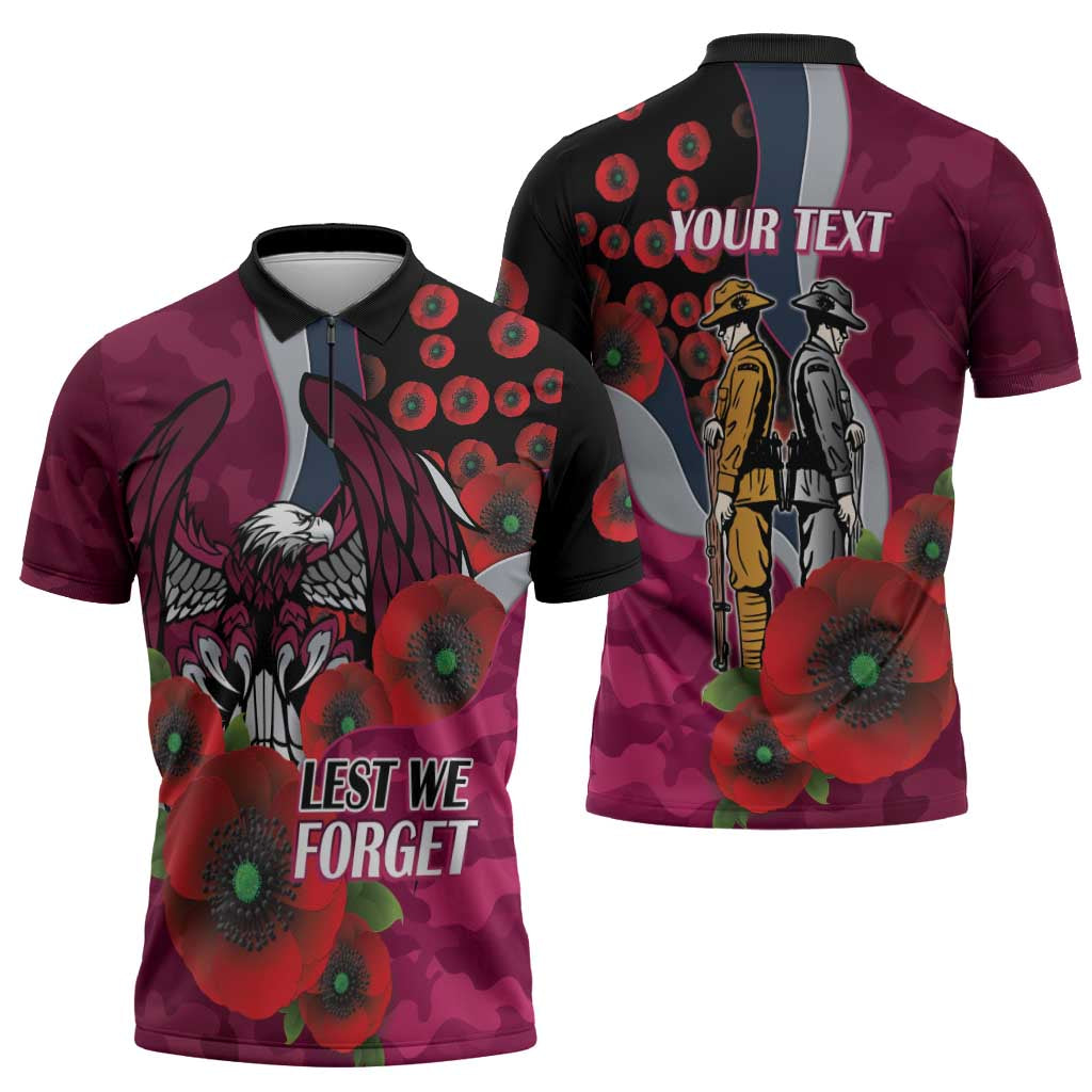 Manly Warringah Sea Eagles ANZAC Personalised Zipper Polo Shirt Lest We Forget Poppy Camo