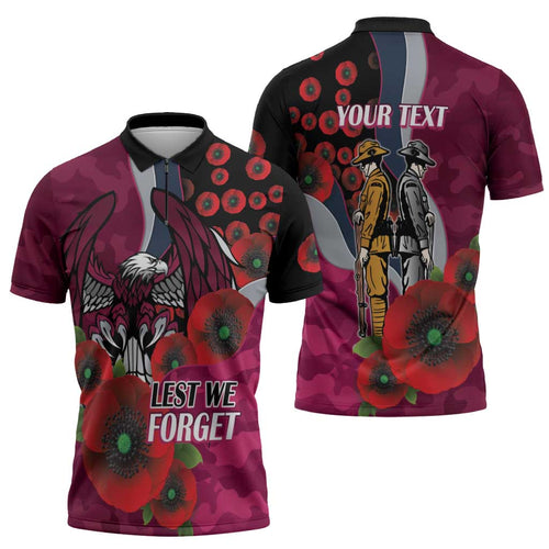 Manly Warringah Sea Eagles ANZAC Personalised Zipper Polo Shirt Lest We Forget Poppy Camo