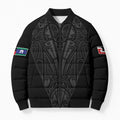 Queensland Maori Rugby Nga Hau e Wha Bomber Puffer Jacket Black Motif - Aussie Hoodie