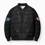 Queensland Maori Rugby Nga Hau e Wha Bomber Puffer Jacket Black Motif - Aussie Hoodie
