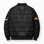 Queensland Maori Rugby Nga Hau e Wha Bomber Puffer Jacket Black Motif - Aussie Hoodie