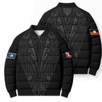 Queensland Maori Rugby Nga Hau e Wha Bomber Puffer Jacket Black Motif - Aussie Hoodie