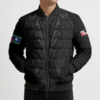 Queensland Maori Rugby Nga Hau e Wha Bomber Puffer Jacket Black Motif - Aussie Hoodie