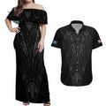 Queensland Maori Rugby Nga Hau e Wha Couples Matching Off Shoulder Maxi Dress and Hawaiian Shirt Black Motif