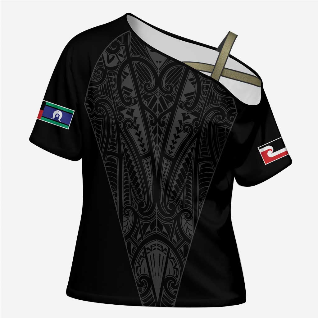 Queensland Maori Rugby Nga Hau e Wha Cross Shoulder Shirt Black Motif - Aussie Hoodie