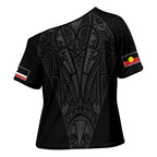 Queensland Maori Rugby Nga Hau e Wha Cross Shoulder Shirt Black Motif - Aussie Hoodie