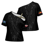 Queensland Maori Rugby Nga Hau e Wha Cross Shoulder Shirt Black Motif - Aussie Hoodie