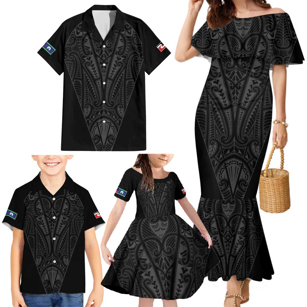 Queensland Maori Rugby Nga Hau e Wha Family Matching Mermaid Dress and Hawaiian Shirt Black Motif