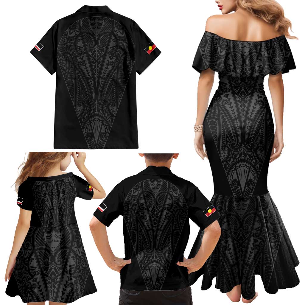 Queensland Maori Rugby Nga Hau e Wha Family Matching Mermaid Dress and Hawaiian Shirt Black Motif