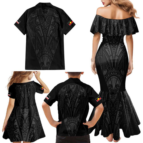 Queensland Maori Rugby Nga Hau e Wha Family Matching Mermaid Dress and Hawaiian Shirt Black Motif