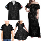 Queensland Maori Rugby Nga Hau e Wha Family Matching Off Shoulder Maxi Dress and Hawaiian Shirt Black Motif