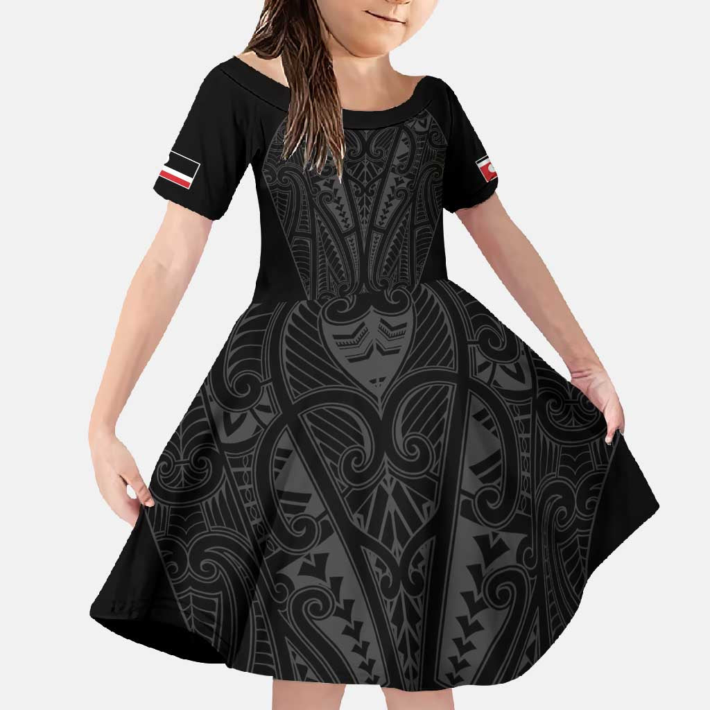 Queensland Maori Rugby Nga Hau e Wha Family Matching Off Shoulder Maxi Dress and Hawaiian Shirt Black Motif