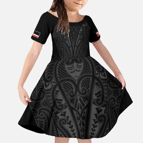 Queensland Maori Rugby Nga Hau e Wha Family Matching Off Shoulder Maxi Dress and Hawaiian Shirt Black Motif
