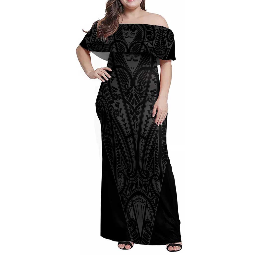 Queensland Maori Rugby Nga Hau e Wha Family Matching Off Shoulder Maxi Dress and Hawaiian Shirt Black Motif