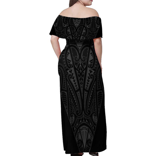 Queensland Maori Rugby Nga Hau e Wha Family Matching Off Shoulder Maxi Dress and Hawaiian Shirt Black Motif