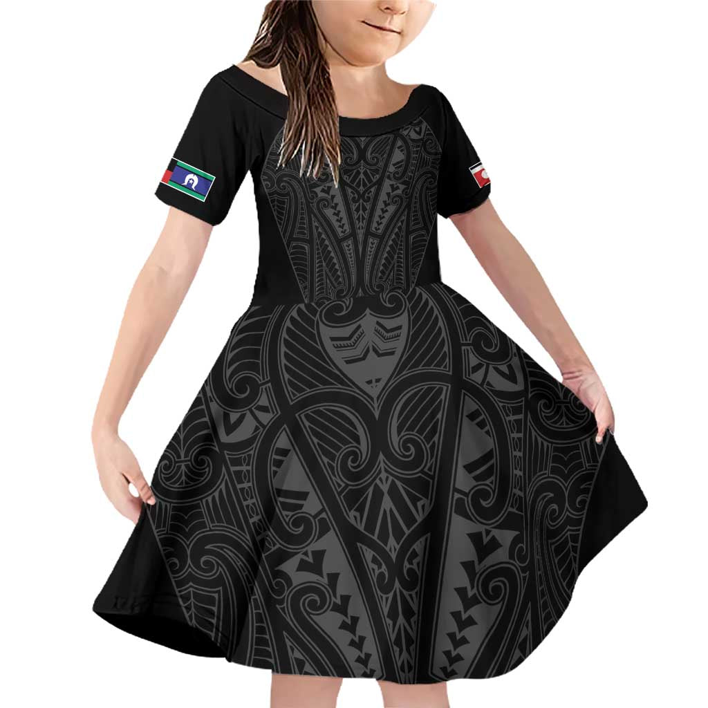 Queensland Maori Rugby Nga Hau e Wha Family Matching Off Shoulder Short Dress and Hawaiian Shirt Black Motif