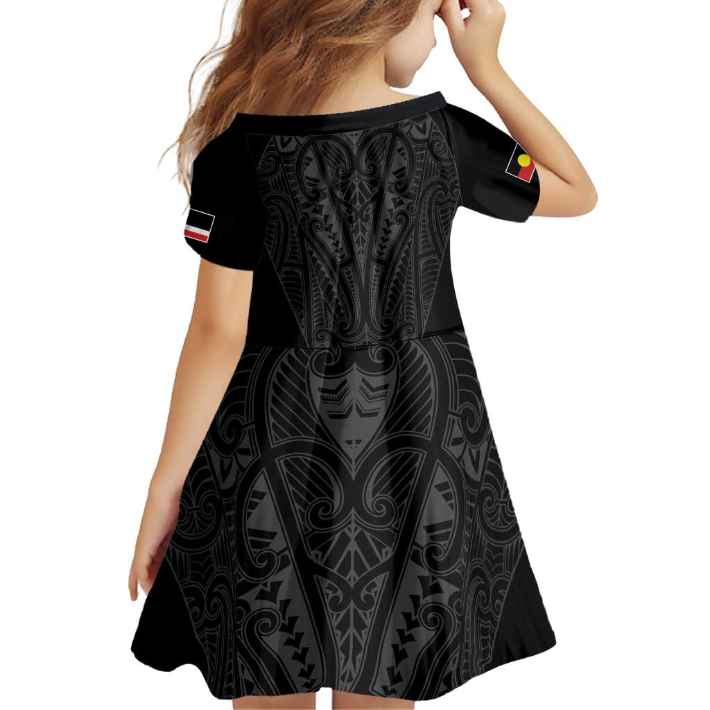 Queensland Maori Rugby Nga Hau e Wha Family Matching Off Shoulder Short Dress and Hawaiian Shirt Black Motif