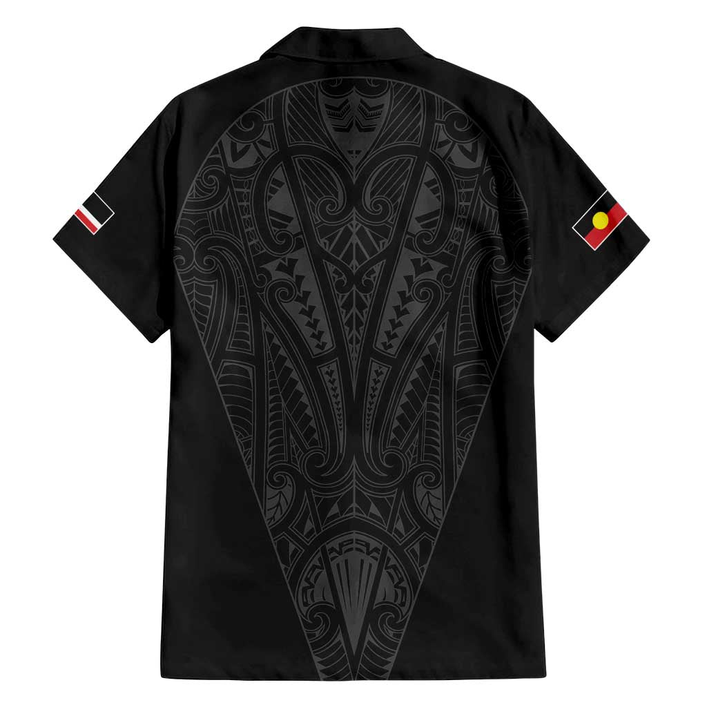 Queensland Maori Rugby Nga Hau e Wha Family Matching Off Shoulder Short Dress and Hawaiian Shirt Black Motif