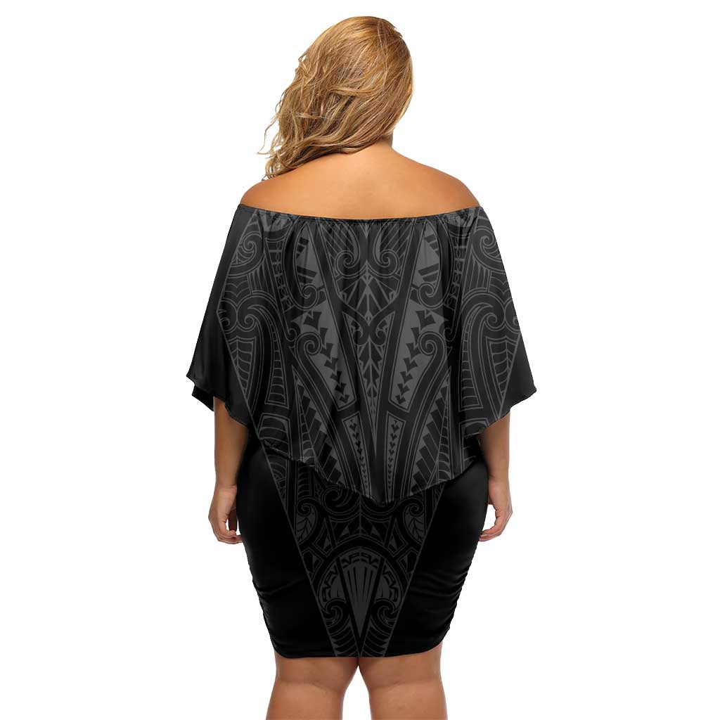 Queensland Maori Rugby Nga Hau e Wha Family Matching Off Shoulder Short Dress and Hawaiian Shirt Black Motif