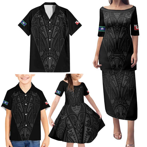 Queensland Maori Rugby Nga Hau e Wha Family Matching Puletasi and Hawaiian Shirt Black Motif