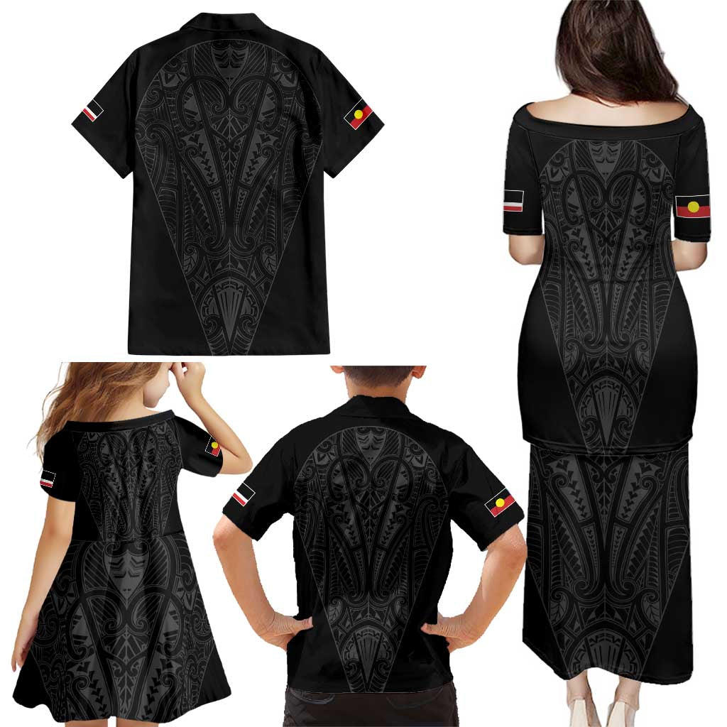 Queensland Maori Rugby Nga Hau e Wha Family Matching Puletasi and Hawaiian Shirt Black Motif