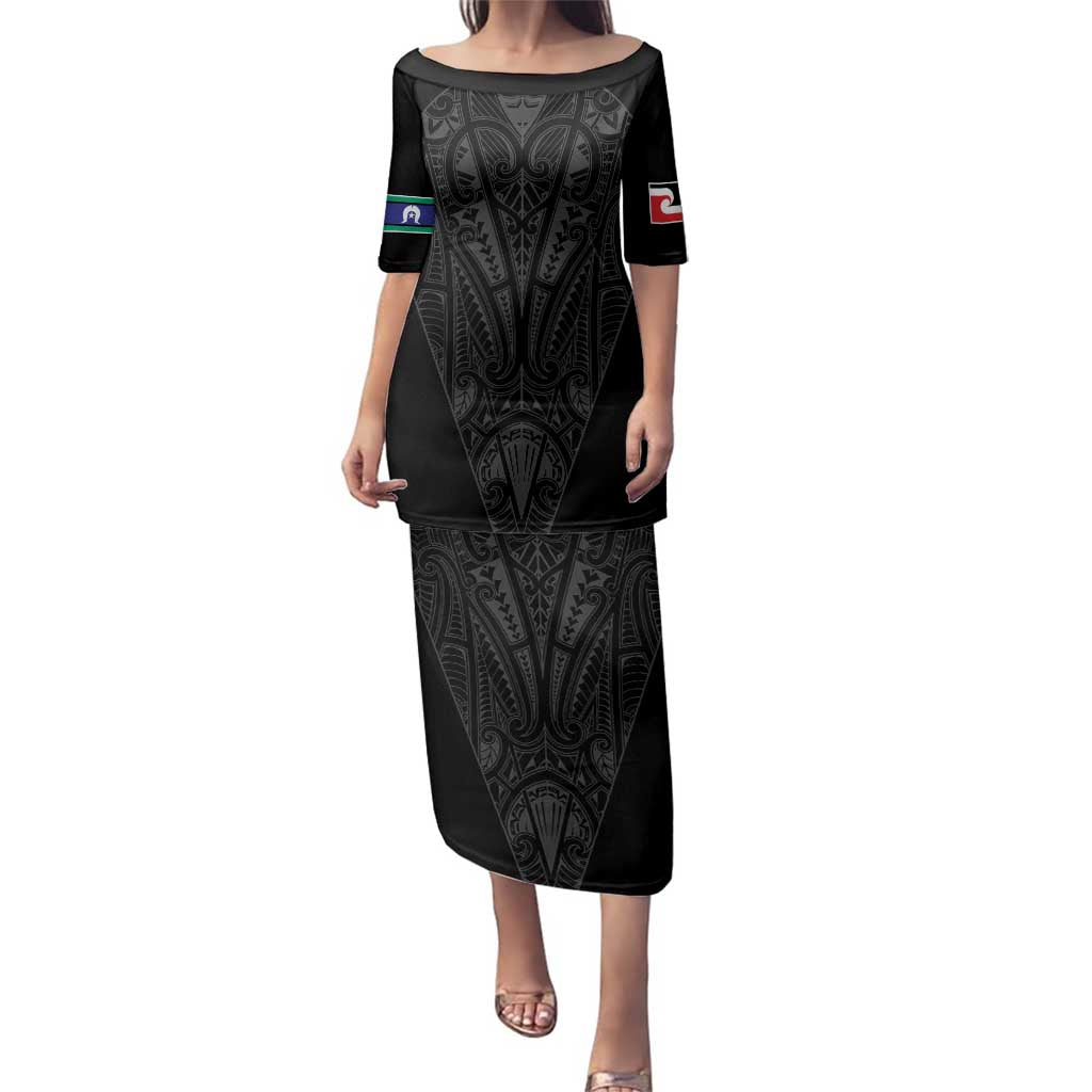 Queensland Maori Rugby Nga Hau e Wha Family Matching Puletasi and Hawaiian Shirt Black Motif