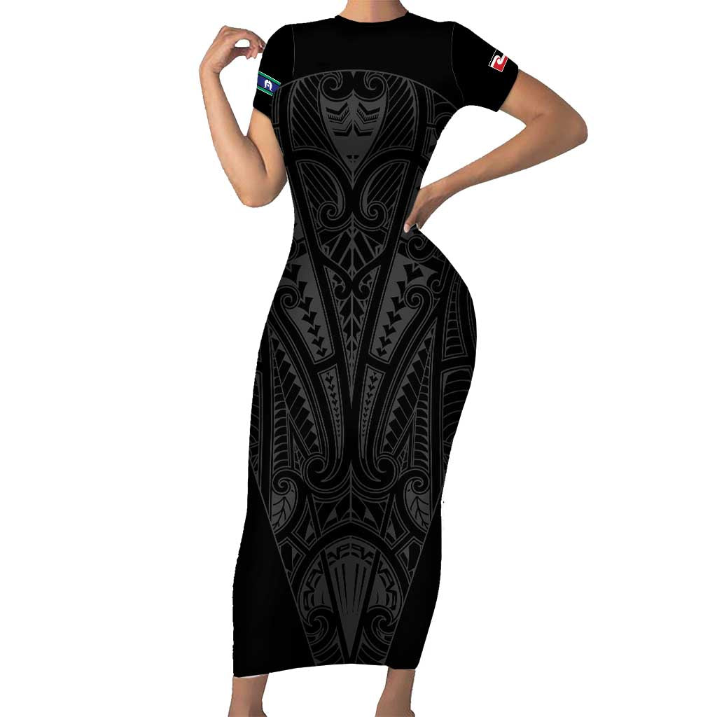 Queensland Maori Rugby Nga Hau e Wha Family Matching Short Sleeve Bodycon Dress and Hawaiian Shirt Black Motif