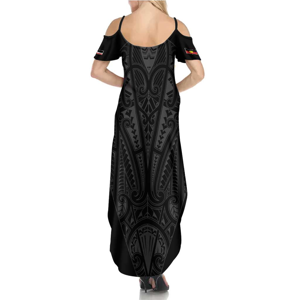 Queensland Maori Rugby Nga Hau e Wha Family Matching Summer Maxi Dress and Hawaiian Shirt Black Motif