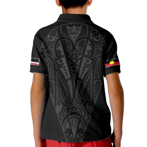 Queensland Maori Rugby Nga Hau e Wha Kid Polo Shirt Black Motif